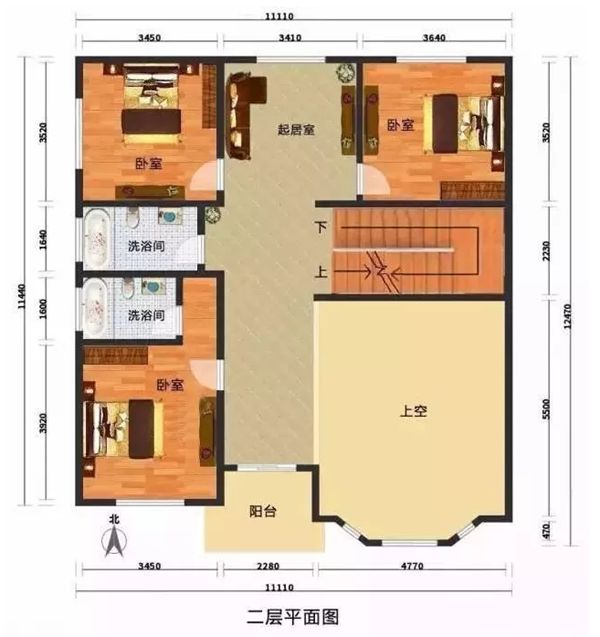 一棟浪漫法式輕鋼別墅設計案例(圖3) 睿婕輕鋼別墅二層平面圖